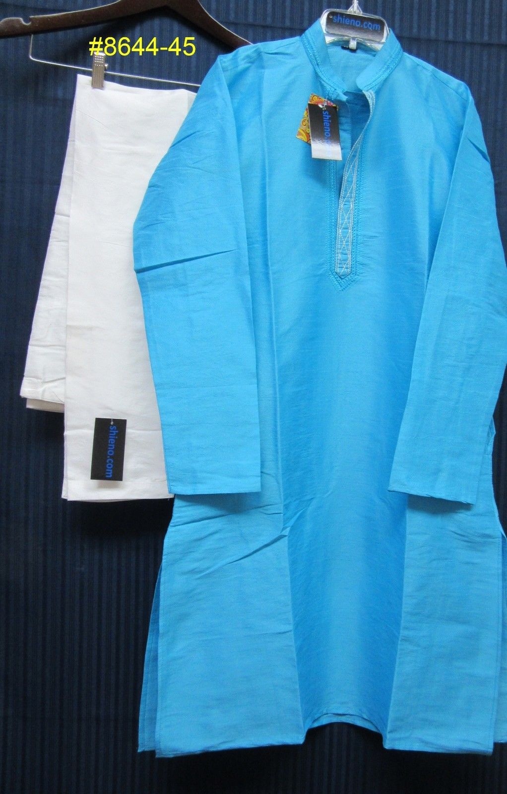 Plain Embroidered Firozi Tussar Kurta Pajama Set for Men S